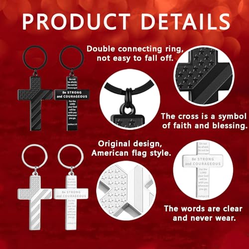 Image of DuoDiner Cross Keychain for Men American Flag Bible Verse Christian Gifts