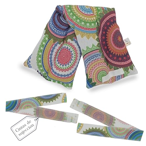 Saco Semillas Microondas-Cojin Térmico Ajustable al Cuerpo-100% Algodón con trigo y Lavanda-Bolsa para Alivio Natural de Dolores Musculares,Menstrual y Lumbago. (Mandala Verde)