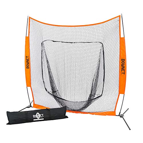 Bownet Sports Big Mouth Junior - (6'x6') Baseball Softball Hitting Pitching Net - Strike Zone Attachment - Quick Assembly - Portable Durable Powder Coated Frame - Travel Bag - (Orange)