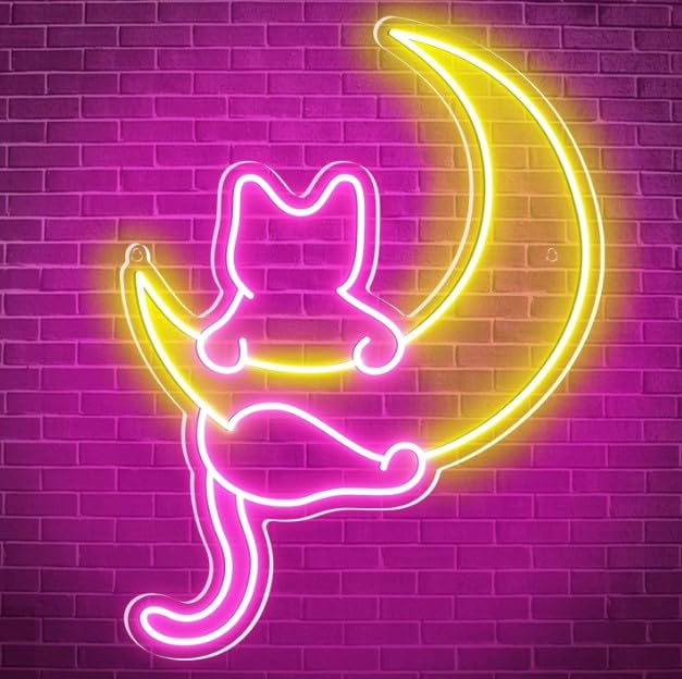SG PRINT Anime Cat & Moon Neon Sign, Personalized Neon Signs for Wall Decor, LED Night Lights Home Decor Lights Backdrop LED Light up Signs for Game Room Sign Wall Art Arcade Decor, Bedroom,-image-24