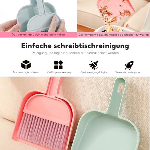 4 Stück Mini Besen, Kehrschaufel und Besen Set, Handbesen mit Schaufel Tragbare Tischplatte Kehrschaufel Halbkreis Kehrschaufel Set für Büro Küche – Bild 5
