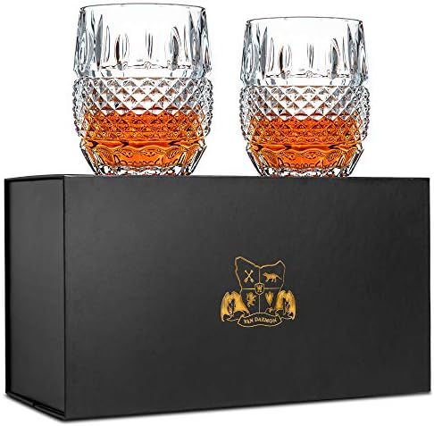 Unique Whiskey Glasses Set of 2, 10oz Ultra Clarity Crystal Glass Rocks Tumblers, Liquor, Bourbon or Scotch, Old Fashioned Rocks Glass Tumbler for Scotch, Cocktail, Liquor