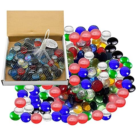 Neez Glass Pebbles for Decoration in Aquarium, Vases and Home Decor, Stones Beads Rounded, Nuggets, Mosaic Tiles, Gems in Net Bags 70-80/170-180 Pieces (Mixed Colour Pebbles-70-80pcs/455gm) Cover