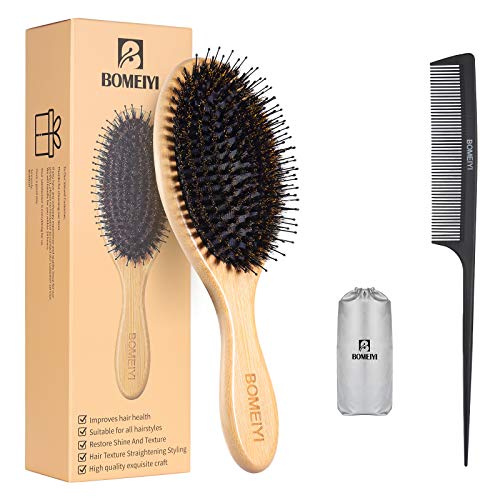 Hair Brush, Natural Boar Bristle Hair Brush, Wooden Bamboo Hair Brush for Women Mens, Paddle Brush Curly Hair Brush for Thick Hair & Anti Static Detangling Best Paddle Brush for Reducing Hair Breakage.