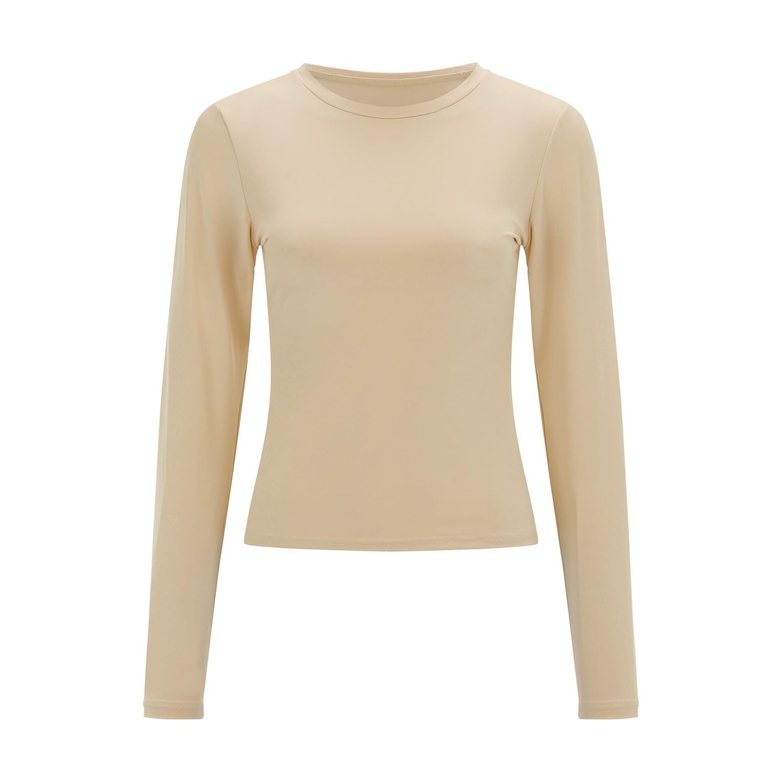 sous Vetement Thermique Femme Invisible Slim fit Crop Top Femme Manches Longues Sexy Tee Shirt Femme Court Amincissante Haut Chic et Elegant Soiree Quotidien Couleur Unie Ideal Tops (Beige, XL)