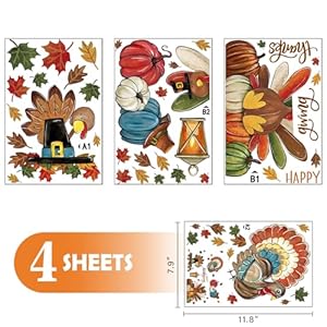 Mfault 81PCS Happy Thanksgiving Turkey Window Clings 4 Sheets, Fall Pumpkin Maple Leaves Stickers Decals Holiday Decorations, Autumn Harvest Season Farmhouse Living Room Home Kitchen Decor Mfault 81PCS Happy Thanksgiving Turkey Window Clings 4 Sheets Fall Pumpkin Maple Leaves Stickers Decals Holiday Decorations Autumn Harvest Season Farmhouse Living Room Home Kitchen Decor