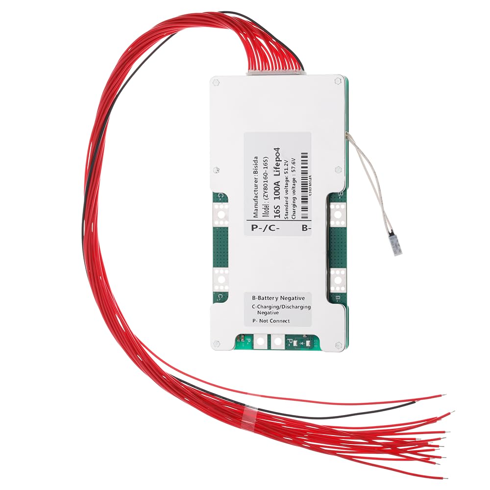 Bisida BMS 16S 51.2V 30A lifepo4 Battery 3.2V Battery Management System PCB Protection Board with Balance and NTC for Solar Energy Storage System Battery Pack (16S 51.2V 30A)