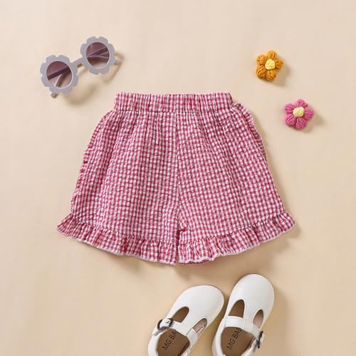 Toddler Baby Girl Ruffle Shorts Gingham Plaid/Solid Elastic Waist Shorts Pants Bottoms Casual Summer Outfit3
