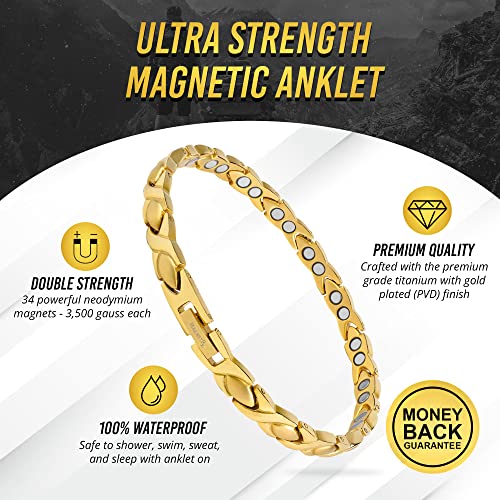 Image of MagnetRX Womens Magnetic Ankle Bracelet - Ultra Strength Magnetic Anklets with 34 Magnets - Titanium Ankle Bracelets for Women (Gold)