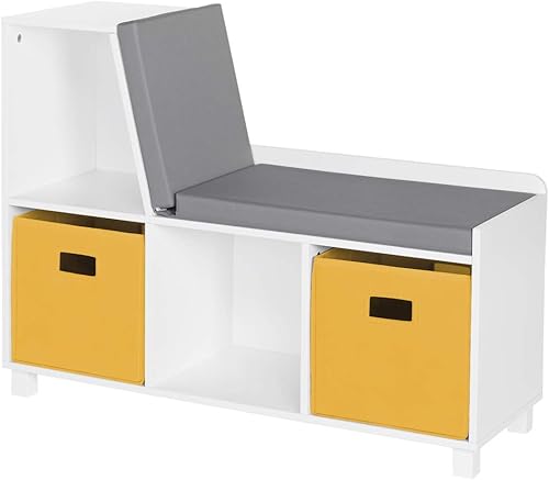 RiverRidge Home RiverRidge Banco de almacenamiento, blanco con cubos amarillos dorados, pequeño