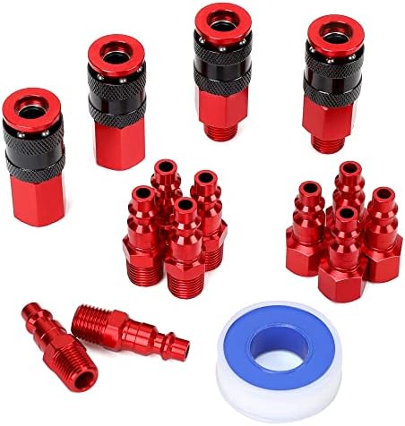 Milton Hi-Flo V-Style Air Coupler & Plug Kit, 1/4" NPT, Purple Anodized, 14-Piece Set + Box Of 20 Plugs