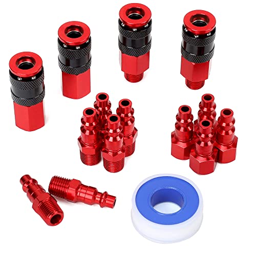 Fypower 15 Pieces 1/4" Npt Air Coupler And Plug Kit, Quick Connect Air Fittings, Industrial Aluminum Quick Connect Set, Connector Set #TOP6