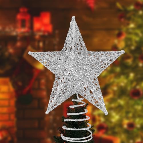 AUMAYCO Silber Christbaumspitze Stern, 20 x 24cm Glitzer Metall...
