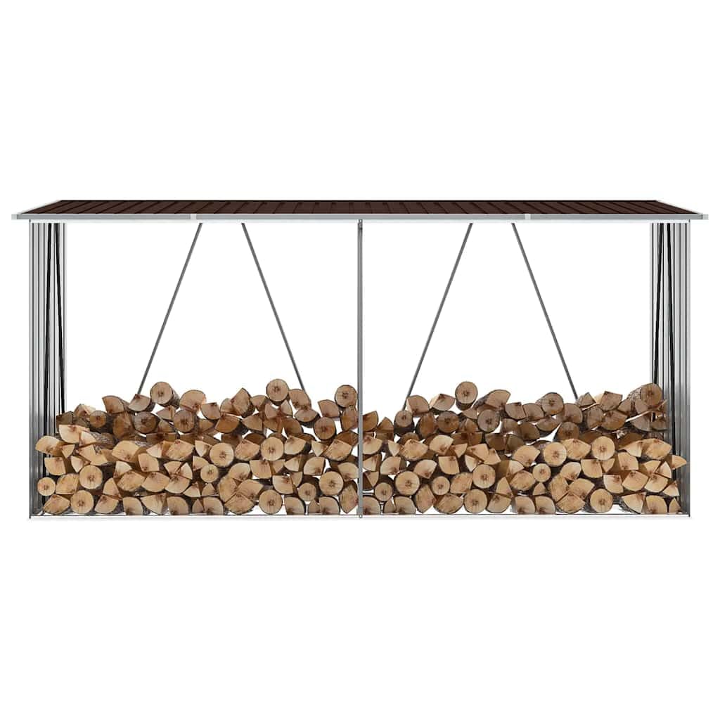 Brennholzlager aus verzinktem Stahl 330x84x152 cm braun Holzlager Kaminholzregal robust wetterfest kompakt für Garten Wohnzimmer Kamin Ofen