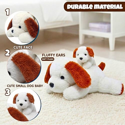 Image of Tickles Adroable Lying Dog with Baby Soft Stuffed Plush Animal Toy for Kids Boys & Girls Birthday Gifts (Size: 40 cm Color: White)