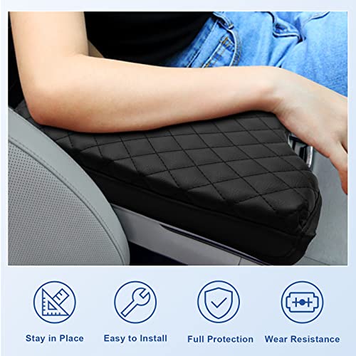 Image of CDEFG Car Center Console Pad for 2020 2021 2022 2023 Palisade Auto Armrest Seat Box Cover Protector Black Leather (Black)