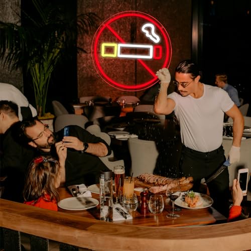 Image of No Smoking Neon Signs for Wall Decor Neon Lights for Bedroom Led Business Signs Suitable for Public Places Christmas Birthday Party 5V Power Adapter, 12.2 * 12.2 Inch (Red+Yellow+White)