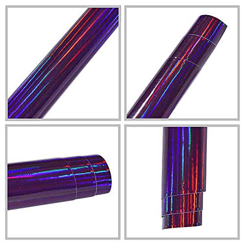 Holographic Laser Rainbow Car Vinyl Wrap Glossy Chrome Purple Self Adhesive Car Body Wrap Film, 7.87'' X 11.81'' #TOP1