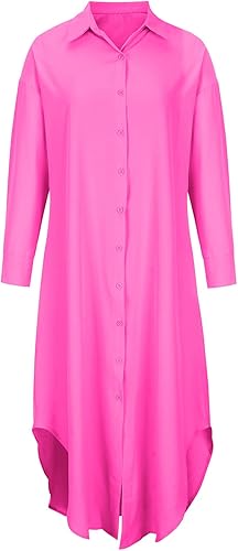 Miniatura 4 de Camisas largas con botones para mujer, cárdigan de moda para otoño 2022, casual, de manga larga, con solapa, dobladillo fluido, blusas sueltas