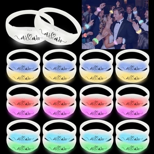 Dhseinat 24 Pcs Wedding Sound Activated LED Glow Bracelets Light Up Bracelets for Adults Glow in the Dark Bracelets Carnival Rave Supplies for Concert (24) (24 6 Colors Changing)