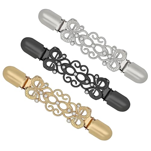 3 Pcs Cinch Clip Vintage Waist Cincher Clip Gold Silver Black Cardigan Clips Adjustable Cincher Dress Shawl Sweater Back for Women Clothing Fashion Retro Decor Brooch