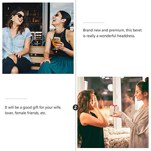 Amosfun chapéu boina perolada estilo francês gorro vintage inverno quente chapéu de renda com contas