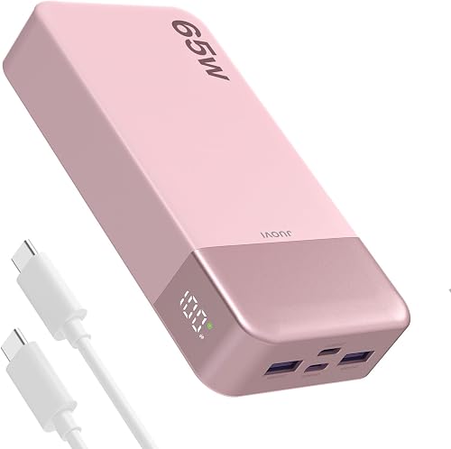 JUOVI Power Bank 65W 20000mAh Cargador Portátil Laptop | Carga Rápida con 4 Puertos Pantalla LED Paquete de Batería Externo para MacBook Air iPad Tablet iPhone Samsung Steam Deck etc