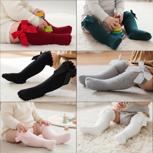 Image of SYGA Baby Long Socks Cotton, Over The Knee, No Tightness, High-Top, Bow Pattern