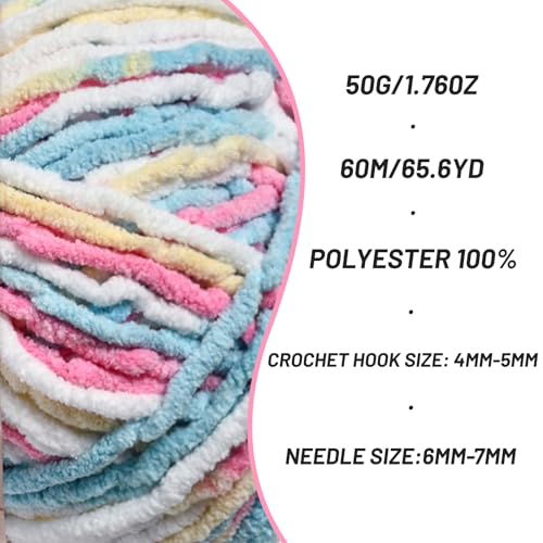 Image of 2 Packs Plush Chenille Chunky Crochet Yarn - Baby Yarn for Crocheting Soft - Velvet Yarns Knitting for Blankets Crafts - Fluffy Amigurumi Yarns 100g /131yds (2 Candy Color)