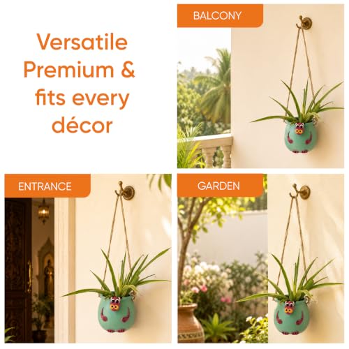 Image of AAKRITI ART CREATIONS Terracotta Hanging Planter | Blue Bull Design, Modern Art, Matte Finish | Decorative Hanging Pot for Indoor & Outdoor Home Decor
