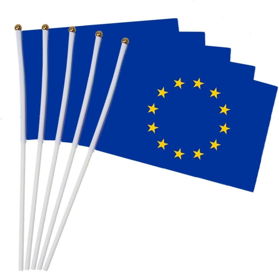BYFRI10pcs European Union Flag Set (14x21cm), Blue, Polyester, Double Sided, Pole Mount, Parties, Festivals, Historical Events, Military Occasions