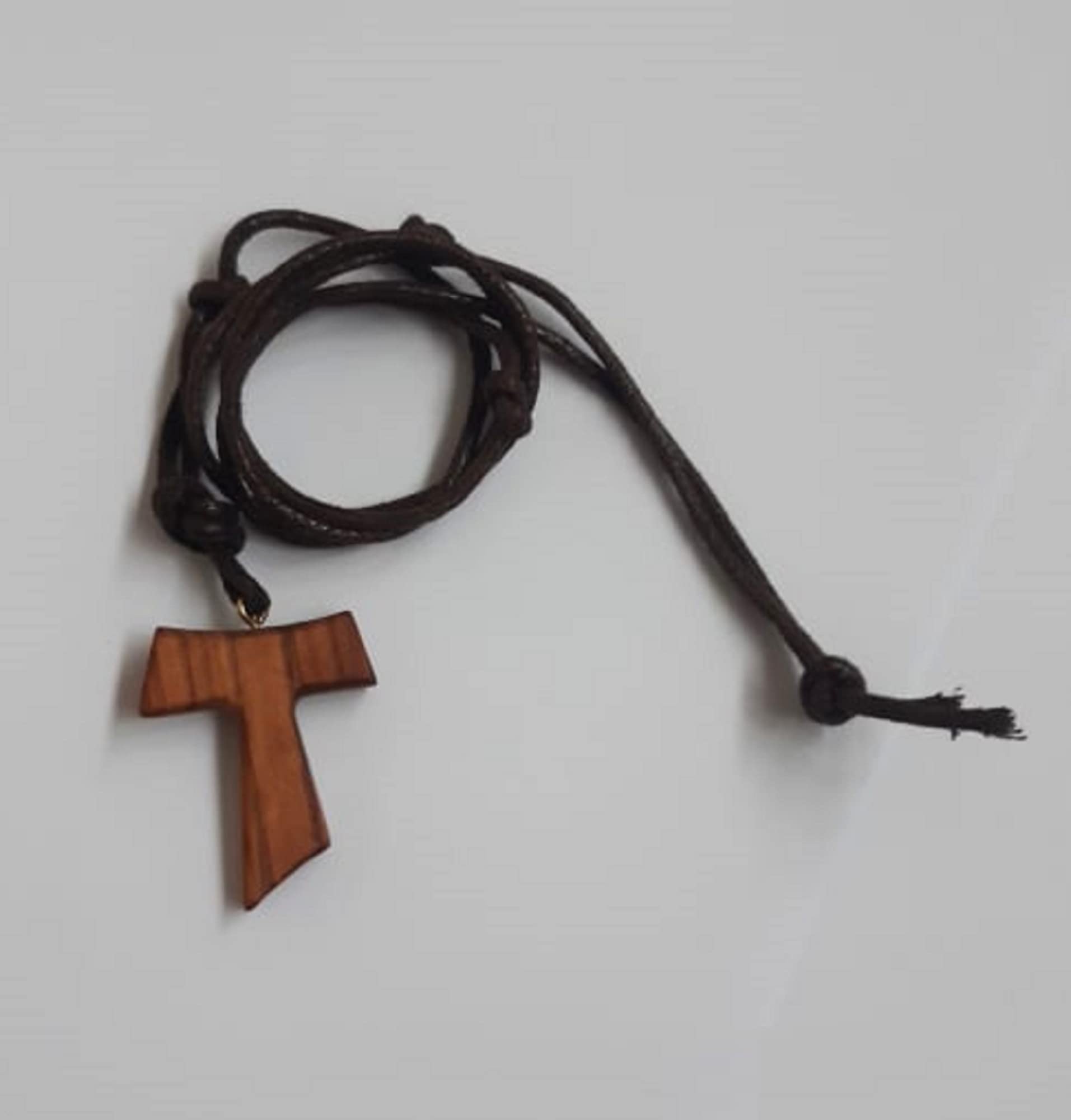 Generico Tau francescano in legno di ulivo con cordone. Croce di San Francesco d'Assisi Collana uomo e donna - H 3.5 cm