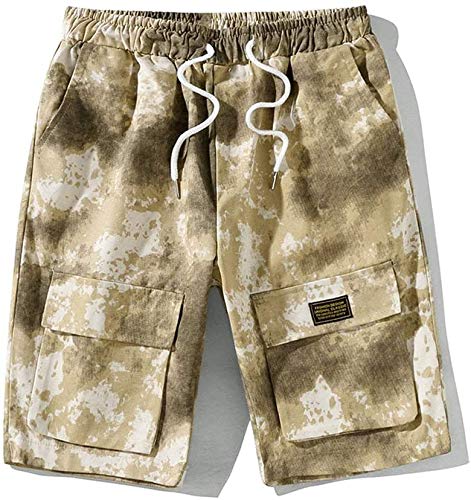 Vim Pantalones de Bolsillo para Hombres Summer Leisure Pantalones de baño para Hombres con Bolsillos múltiples Shorts de baño de Playa de Secado rápido, Amarillo, 5XL