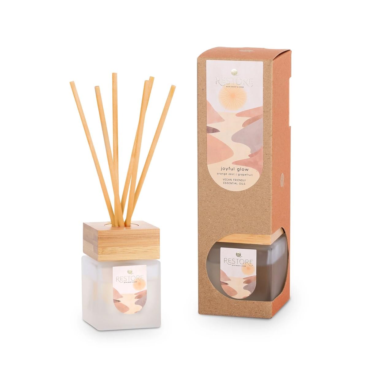 Heart And Home Heart & Home Restore Reed Diffuser – Vegan Friendly, Natural Essential Oils, Long-Lasting Scent, Elegant Home Fragrance – Ideal For Relaxation & Gift Giving (Joyful Glow)