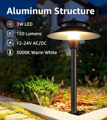 Image of SUNVIE 4-Pack Low Voltage Pathway Lights, 3W 3000K Black Aluminum IP65
