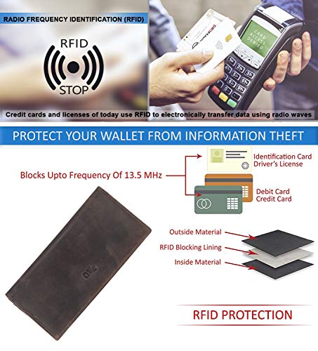 Image of RFID Blocking Mens Genuine leather Bifold Long Wallet
