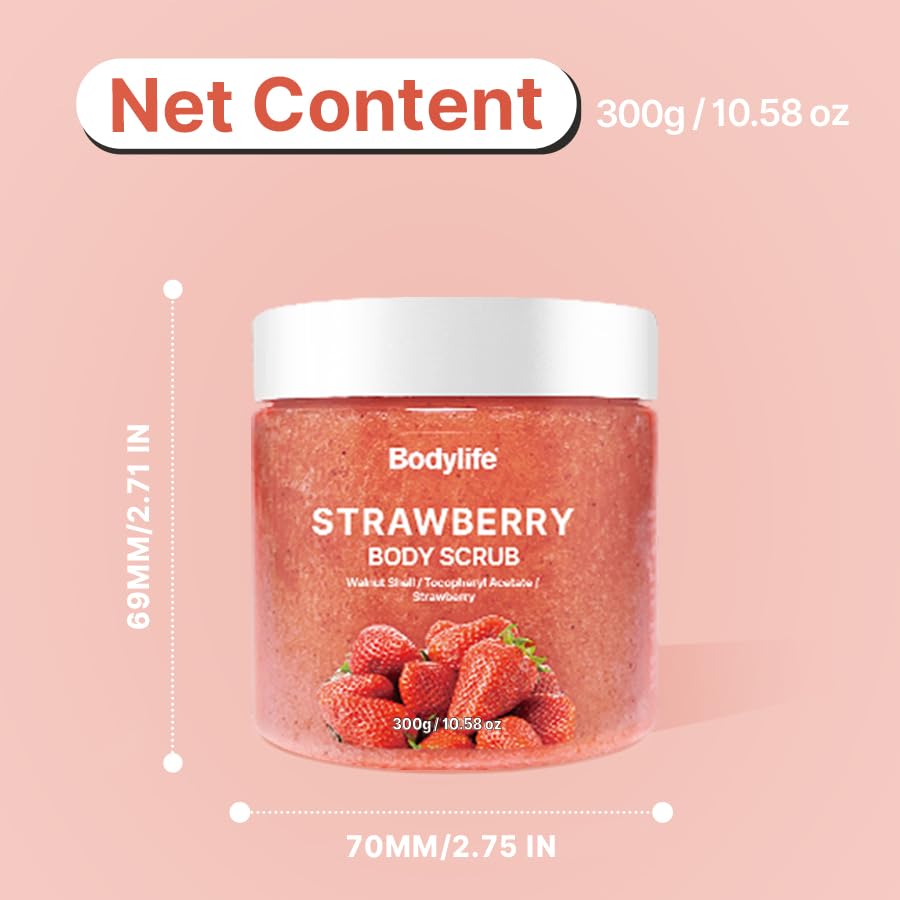 Strawberry Body Polish Removes Dead,for Dry Skin a Soft Hydrated Feel,Smoother, Softer Skin-10.58 oz