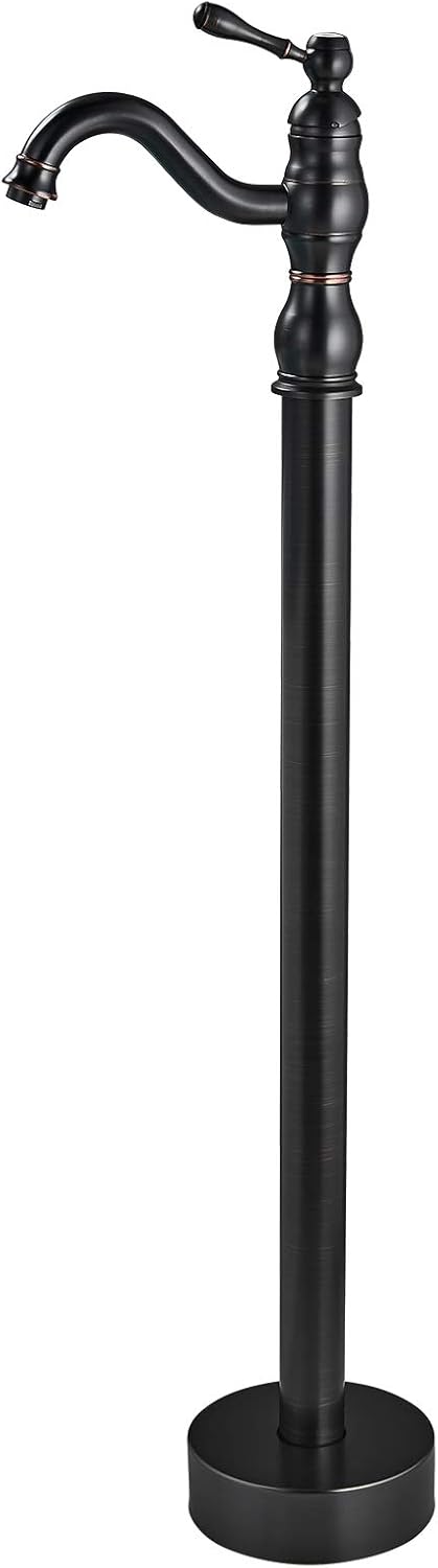 Top Rated Freestanding Tub Filler Oil Rubbed Bronze Floor Mount Bathtub Faucet Clawfoot Single Handle 360 Degree Swivel Spout Single Lever Brass Mixer Tap