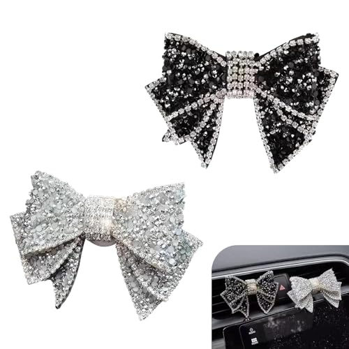 Yidcidu 2PCS Car Vent Butterfly Bow Clip, Sparkling Rhinestone-studded Vent