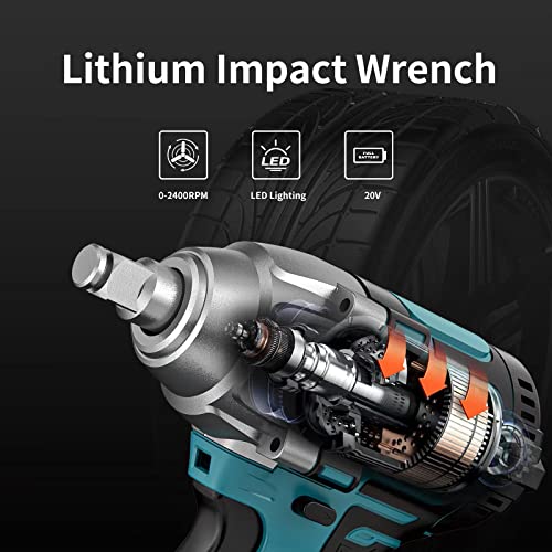 Liki Cordless Impact Wrench 1/2"，1/2 Impact Gun Brushless Impact Driver 300 Ft-Lb High Torque 3000 Rpm, 20V Electric Impact Wrench Kit With 1 Hour Fast Charger #TOP3
