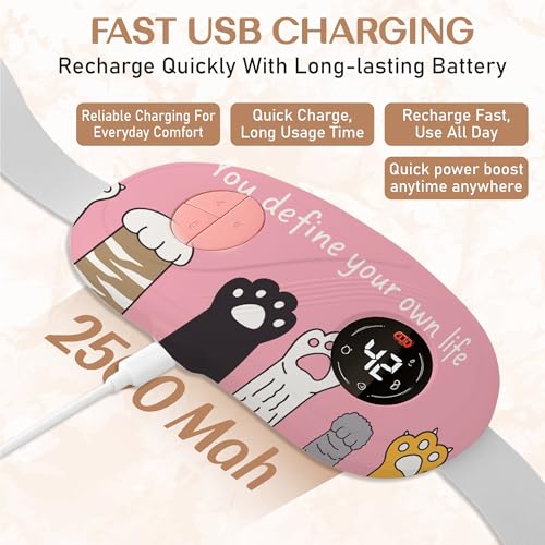 Image of BRONTIX Period Cramp Relief Massager for Women | Portable Cordless Menstrual Pain Relief Heating Pad with 6 Heat & Massage Modes | Electric Periods Cramp Massager | Perfect Gifts for Woman (Playful Paws)