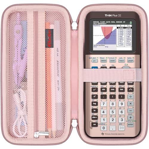 Elonbo Carrying Case for Texas Instruments TI-84 Plus CE/TI-84 Plus/TI-83 Plus/TI-83 Plus CE Color Graphing Calculator, Extra Mesh Pocket Fits Charging Cable Charger Manual, Rose Gold+Rose Gold