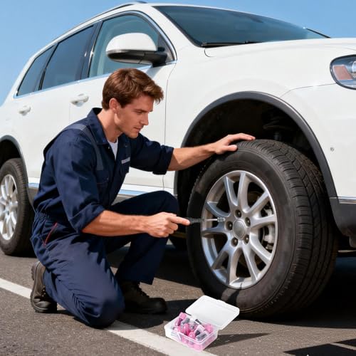 Image of Tire Repair Rubber Nail Kit, Premium Spiral Screw-in Tire Plugs with 2 Sizes, Emergency Roadside Flat Tire Fix Tool for Car Truck Motorcycle Tractor ATV SUV - Fast Self Service Repair, 61 PCS