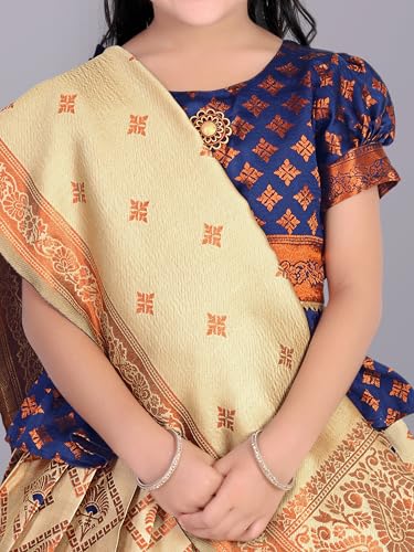 Image of Girls Pattu Pavadai Ready to Wear Lehenga, Blouse & Dupatta Set - Heavy Jacquard Fabric, Fully Stitched