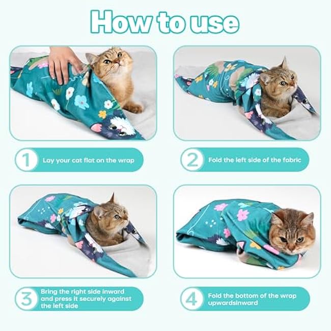 Cat Grooming Wrap, Cat Wrap for Cutting Nails, Self-Adherent Fabric Wrap for Cats, Cat Burrito Wrap Anti-Scratch, Anti-Escape, Multifunctional Swaddle Wrap Pet Tool 27.5¡Á27.5-H3v5QIWO