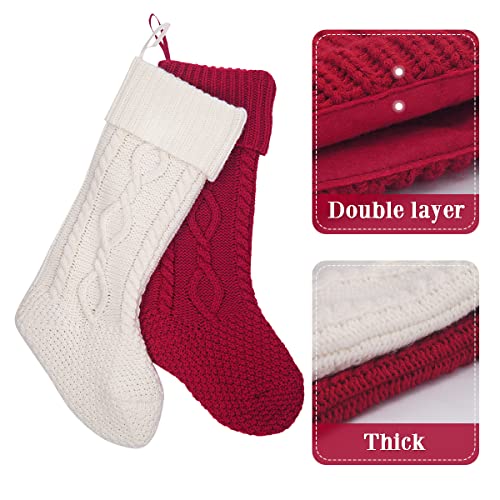 Limbridge Christmas Stockings, 2 Pack 20 Inches Large Size Cable Knit Knitted Xmas Rustic Personalized Stocking Decorations For Family Holiday Season Decor, White Or Red #TOP2