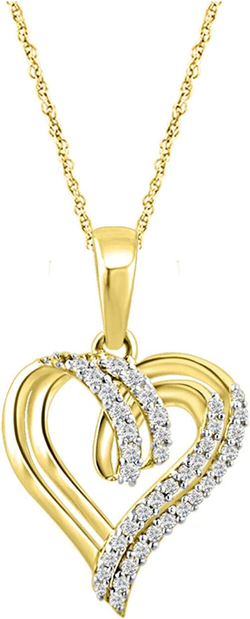 Ranjeeta Fashion Created Round Cut White Diamond 925 Sterling Silver 14K Yellow Gold Over Diamond Hearts Pendant Necklace for Women's