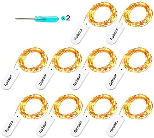 10PCS Fairy Lights Battery Operated,Waterproof Copper Wire 6.5 Feet Fairy String Lights 20 Led Firefly Starry Moon Lights for Home Party Wedding Christmas Table Decoration(Warm White)