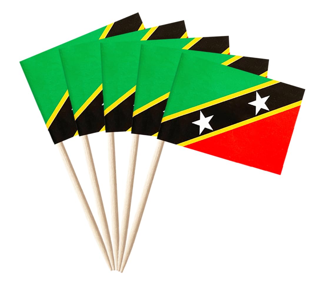 stidsdsStidsds 100 Pcs Saint Kitts and Nevis Toothpick Flags, Mini Small Cupcake Toppers, Stick Flags, Banner, Country Party, Cocktail Fruit Decoration