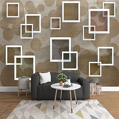 Peinture murale salon géométrie 3D marron dimensions 400x280